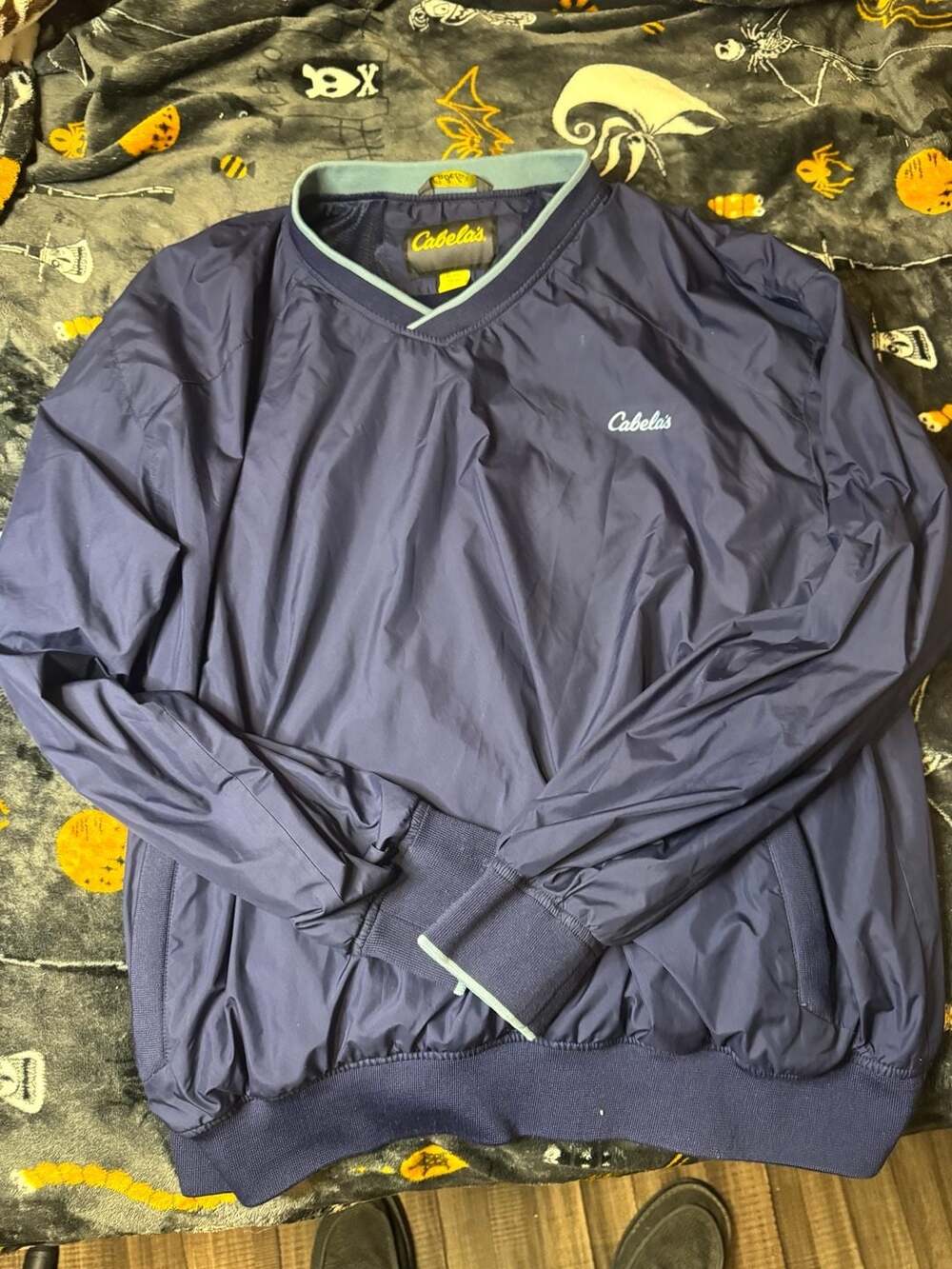 Cabela's Mens Blue V-Neck Lightweight Windbreaker Pullover Jacket XL Regular